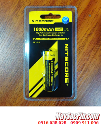 Nitecore NL1410 (14500); Pin sạc 3.7v 14500 Lithium Nitecore NL1410 (AA 1000mAh, Nội trở 3.42Wh) chính hãng